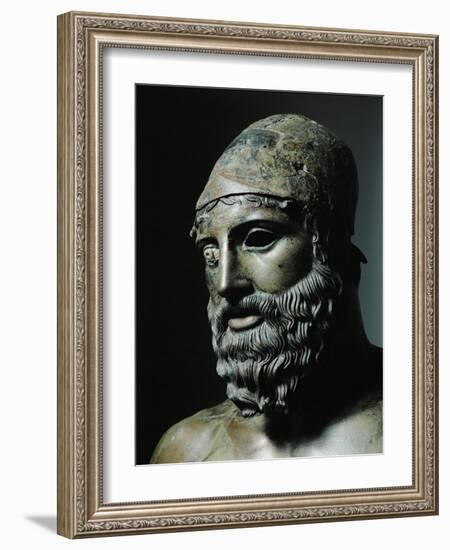 Riace Bronze (B), Head of Bronze Statue of a Young Man with Helmet, Detail-Phidias-Framed Giclee Print