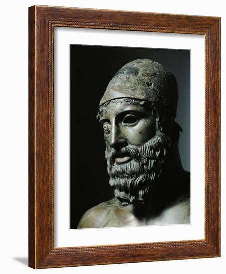 Riace Bronze (B), Head of Bronze Statue of a Young Man with Helmet, Detail-Phidias-Framed Giclee Print