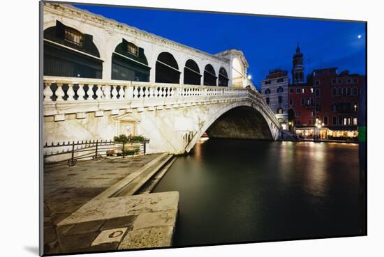 Rialto Bridge At Night, Venice, Italy-George Oze-Mounted Photographic Print
