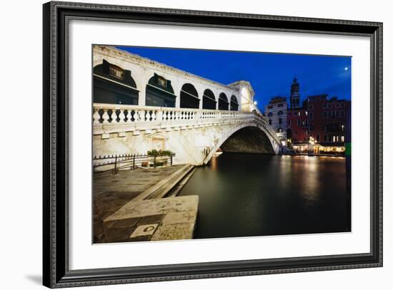 Rialto Bridge At Night, Venice, Italy-George Oze-Framed Photographic Print