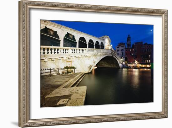 Rialto Bridge At Night, Venice, Italy-George Oze-Framed Photographic Print