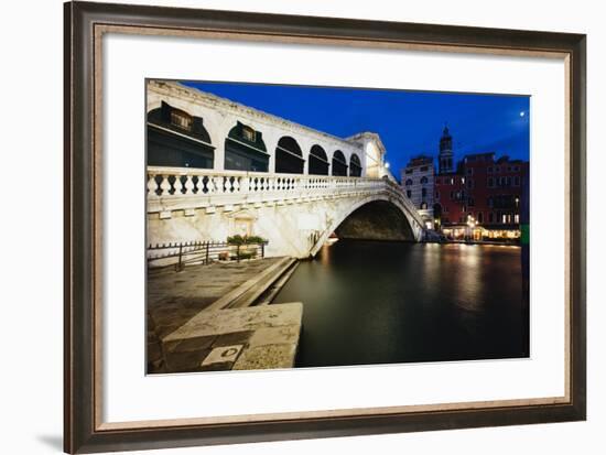 Rialto Bridge At Night, Venice, Italy-George Oze-Framed Photographic Print