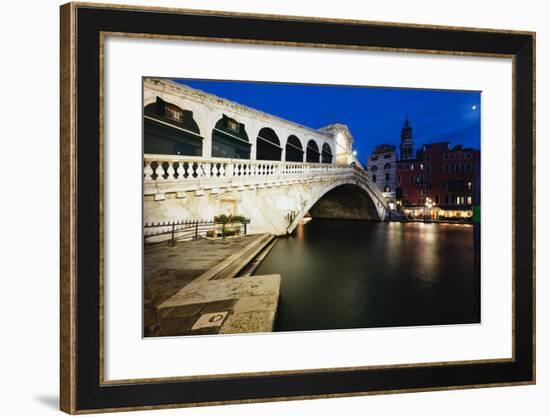 Rialto Bridge At Night, Venice, Italy-George Oze-Framed Photographic Print