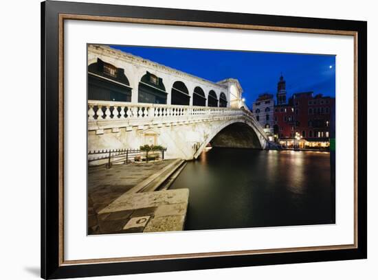 Rialto Bridge At Night, Venice, Italy-George Oze-Framed Photographic Print