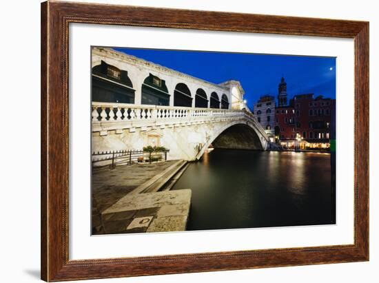 Rialto Bridge At Night, Venice, Italy-George Oze-Framed Photographic Print