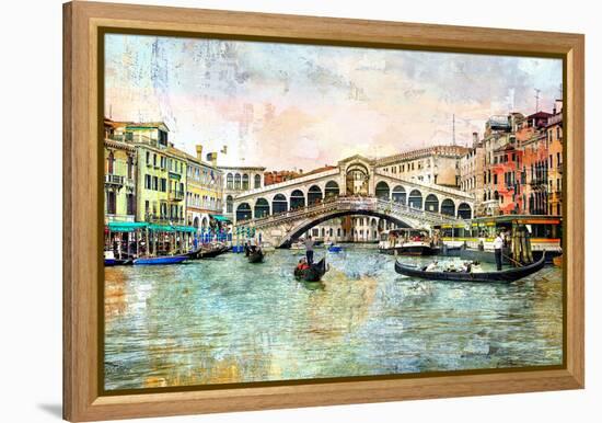 Rialto Bridge - Venetian Picture - Artwork In Painting Style-Maugli-l-Framed Stretched Canvas