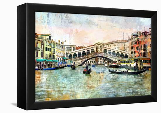 Rialto Bridge - Venetian Picture - Artwork In Painting Style-Maugli-l-Framed Stretched Canvas