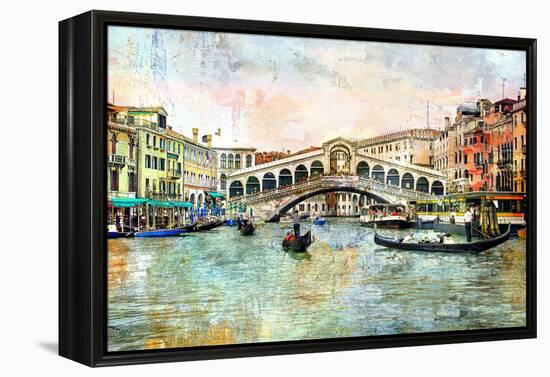 Rialto Bridge - Venetian Picture - Artwork In Painting Style-Maugli-l-Framed Stretched Canvas