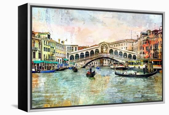 Rialto Bridge - Venetian Picture - Artwork In Painting Style-Maugli-l-Framed Stretched Canvas