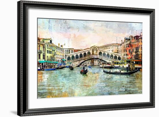 Rialto Bridge - Venetian Picture - Artwork In Painting Style-Maugli-l-Framed Premium Giclee Print