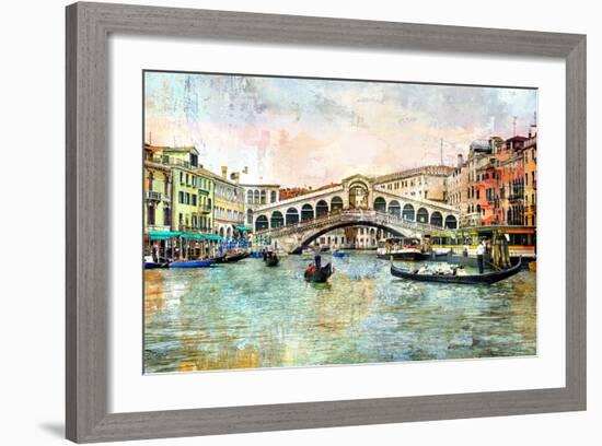 Rialto Bridge - Venetian Picture - Artwork In Painting Style-Maugli-l-Framed Premium Giclee Print