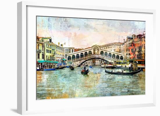 Rialto Bridge - Venetian Picture - Artwork In Painting Style-Maugli-l-Framed Premium Giclee Print