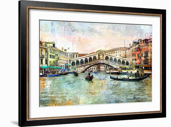 Rialto Bridge - Venetian Picture - Artwork In Painting Style-Maugli-l-Framed Premium Giclee Print