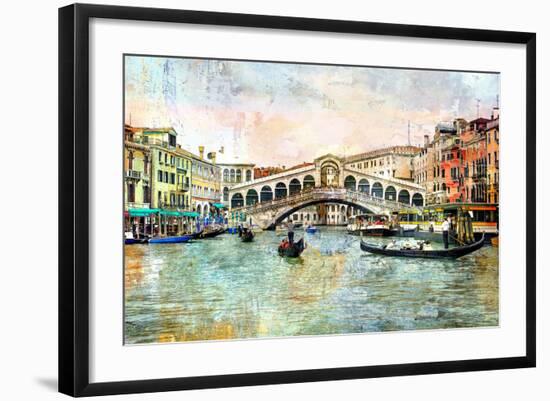 Rialto Bridge - Venetian Picture - Artwork In Painting Style-Maugli-l-Framed Premium Giclee Print