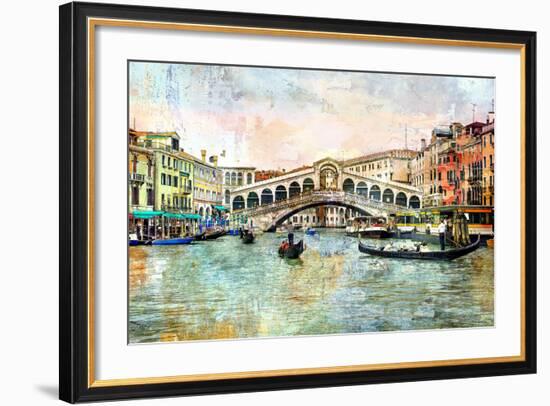 Rialto Bridge - Venetian Picture - Artwork In Painting Style-Maugli-l-Framed Premium Giclee Print