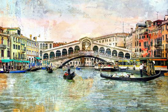Rialto Bridge Venetian Picture Artwork In Painting Style Art