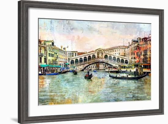 Rialto Bridge - Venetian Picture - Artwork In Painting Style-Maugli-l-Framed Art Print