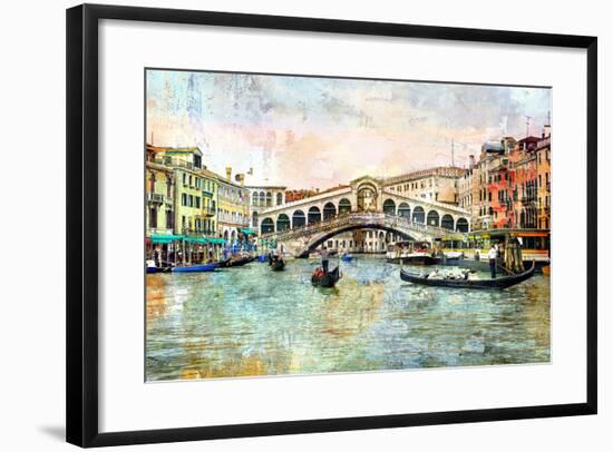 Rialto Bridge - Venetian Picture - Artwork In Painting Style-Maugli-l-Framed Art Print