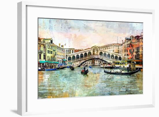 Rialto Bridge - Venetian Picture - Artwork In Painting Style-Maugli-l-Framed Art Print