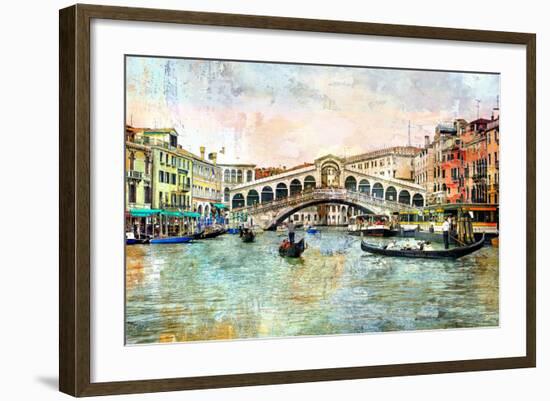 Rialto Bridge - Venetian Picture - Artwork In Painting Style-Maugli-l-Framed Art Print