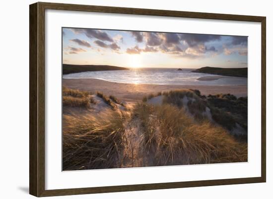 Ribbed Sand and Sand Dunes at Sunset, Crantock Beach, Crantock, Near Newquay, Cornwall-Stuart Black-Framed Photographic Print
