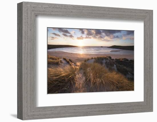 Ribbed Sand and Sand Dunes at Sunset, Crantock Beach, Crantock, Near Newquay, Cornwall-Stuart Black-Framed Photographic Print