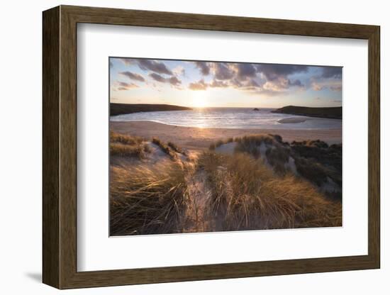 Ribbed Sand and Sand Dunes at Sunset, Crantock Beach, Crantock, Near Newquay, Cornwall-Stuart Black-Framed Photographic Print