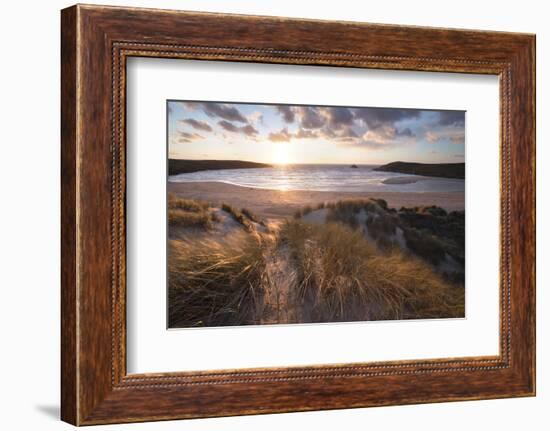 Ribbed Sand and Sand Dunes at Sunset, Crantock Beach, Crantock, Near Newquay, Cornwall-Stuart Black-Framed Photographic Print