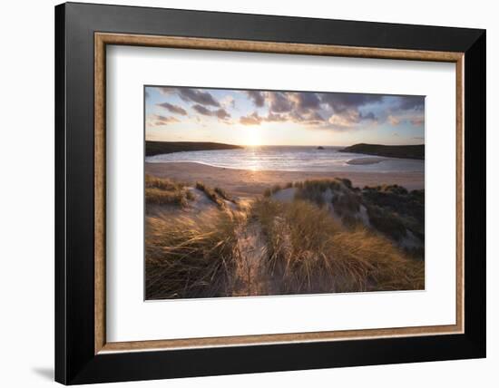 Ribbed Sand and Sand Dunes at Sunset, Crantock Beach, Crantock, Near Newquay, Cornwall-Stuart Black-Framed Photographic Print