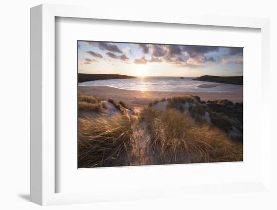 Ribbed Sand and Sand Dunes at Sunset, Crantock Beach, Crantock, Near Newquay, Cornwall-Stuart Black-Framed Photographic Print