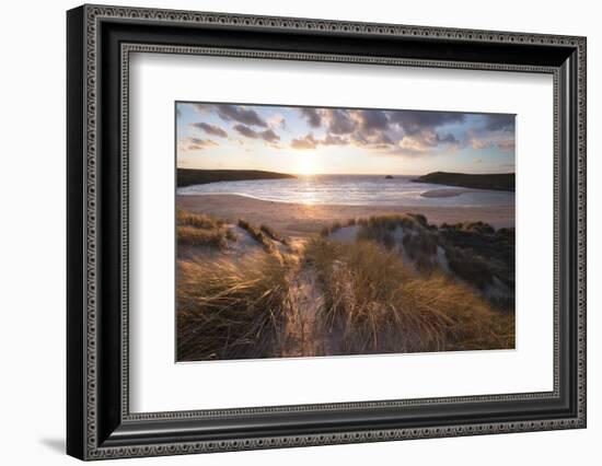 Ribbed Sand and Sand Dunes at Sunset, Crantock Beach, Crantock, Near Newquay, Cornwall-Stuart Black-Framed Photographic Print