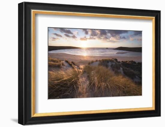 Ribbed Sand and Sand Dunes at Sunset, Crantock Beach, Crantock, Near Newquay, Cornwall-Stuart Black-Framed Photographic Print