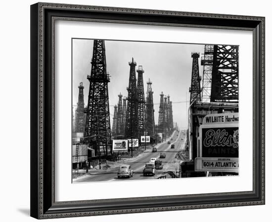 Ribbon of Highway Passing the Signal Hill Oil Field Near Long Beach-Andreas Feininger-Framed Photographic Print