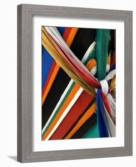 Ribbons Tied to Boat Prow for Good Luck-Jeremy Horner-Framed Photographic Print