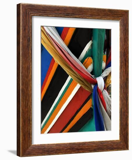 Ribbons Tied to Boat Prow for Good Luck-Jeremy Horner-Framed Photographic Print