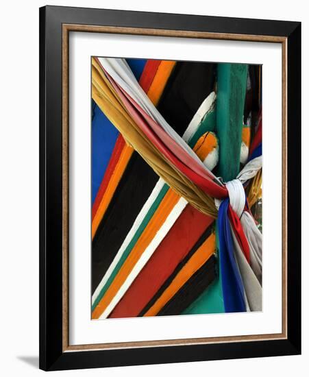 Ribbons Tied to Boat Prow for Good Luck-Jeremy Horner-Framed Photographic Print