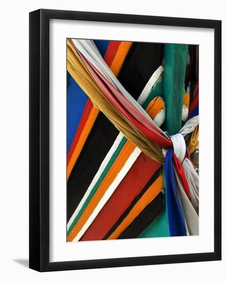 Ribbons Tied to Boat Prow for Good Luck-Jeremy Horner-Framed Photographic Print