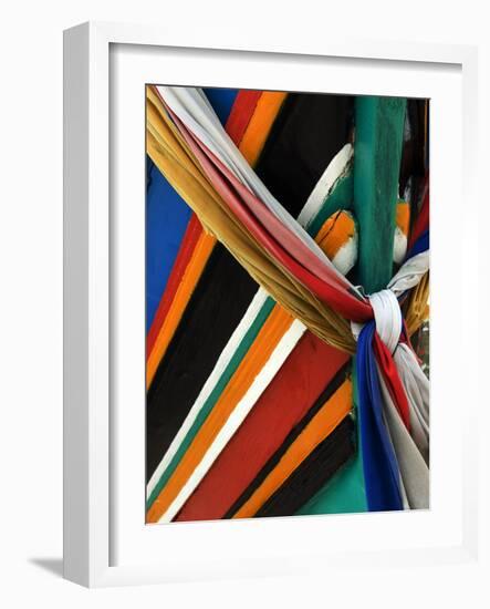 Ribbons Tied to Boat Prow for Good Luck-Jeremy Horner-Framed Photographic Print