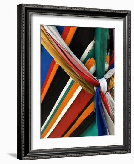 Ribbons Tied to Boat Prow for Good Luck-Jeremy Horner-Framed Photographic Print