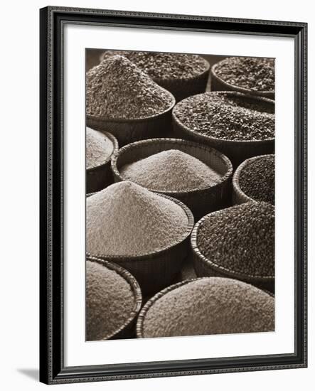 Rice, Beans and Pulses in Baskets, Old Quarter, Hanoi, Vietnam-Jon Arnold-Framed Photographic Print