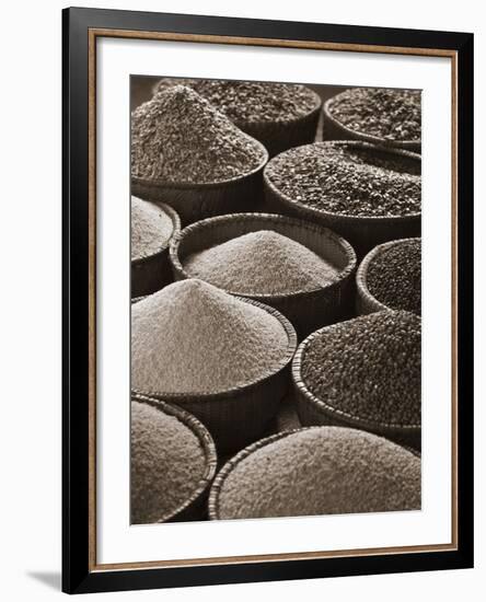 Rice, Beans and Pulses in Baskets, Old Quarter, Hanoi, Vietnam-Jon Arnold-Framed Photographic Print