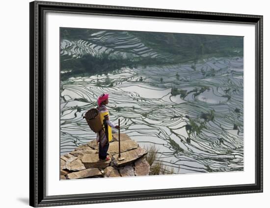 Rice Fields with Water, Yi Woman-Bruno Morandi-Framed Art Print