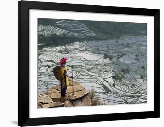 Rice Fields with Water, Yi Woman-Bruno Morandi-Framed Art Print