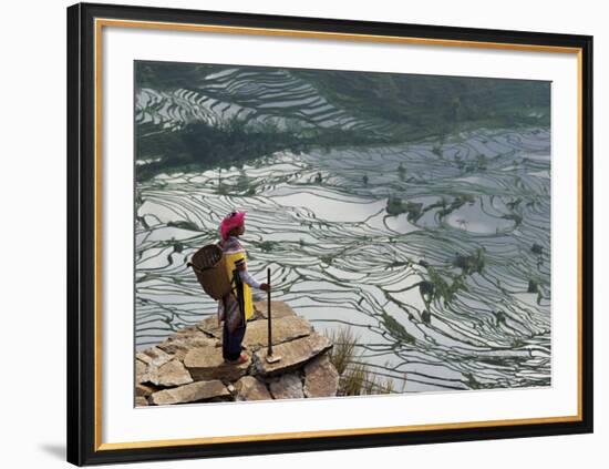 Rice Fields with Water, Yi Woman-Bruno Morandi-Framed Art Print