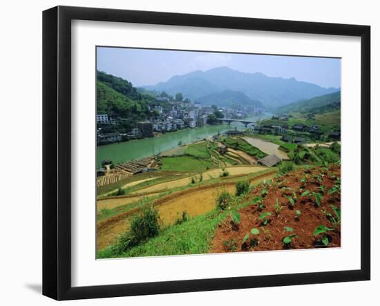 Rice Paddies and Brick-Maker at Longsheng in Northeast Guangxi Province, China-Robert Francis-Framed Photographic Print