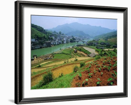 Rice Paddies and Brick-Maker at Longsheng in Northeast Guangxi Province, China-Robert Francis-Framed Photographic Print