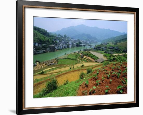 Rice Paddies and Brick-Maker at Longsheng in Northeast Guangxi Province, China-Robert Francis-Framed Photographic Print