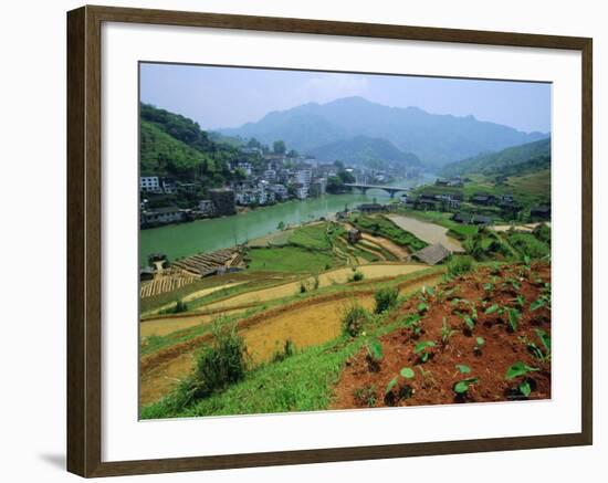 Rice Paddies and Brick-Maker at Longsheng in Northeast Guangxi Province, China-Robert Francis-Framed Photographic Print