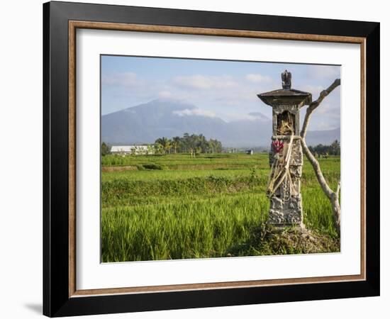 Rice paddies with shrine and Mount Batukaru, Bali, Indonesia, Southeast Asia, Asia-Melissa Kuhnell-Framed Photographic Print