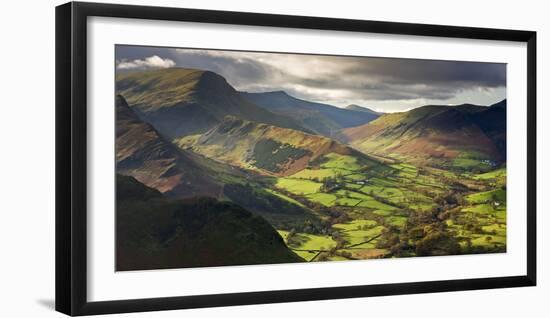 Rich autumn sunlight illuminates Newlands Valley in the Lake District, Cumbria, England.-Adam Burton-Framed Photographic Print